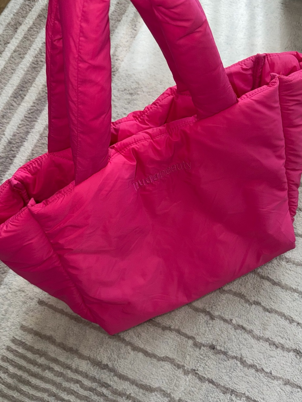 Huda Beauty Hot Pink Puffer Tote Bag